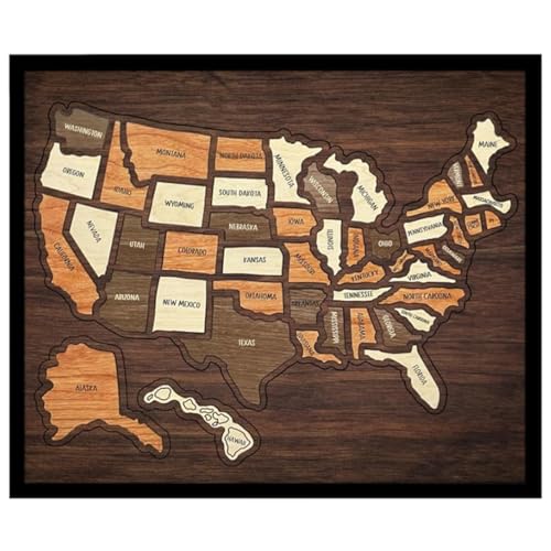 Wooden USA Travel Map Puzzle, Record Your Journey, Beautiful Memories, Home Décor, Unique Gift for Couples and Families, 9.45x11.81 Inch