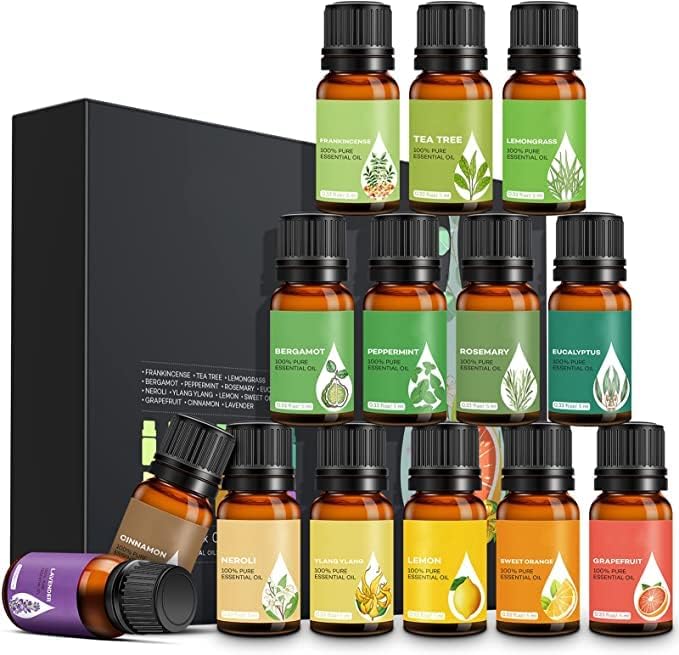 Urasses Essential Oils Set 14x5ml Aromatherapy Essential Oil Gift Set for Candle Making, Diffuser, Humidifier, Massage, Skin Hair Care Air Freshener Incl. Peppermint Eucalyptus Tea Tree