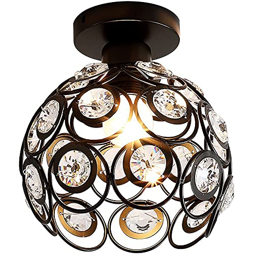Wuweot Semi Flush Mount Ceiling Light Fixture, Antique Metal Crystal Ceiling Lamp, Black Flush Mount Chandelier Light Fixture For Kitchen Hallway Dining Rooms Living Rooms Bar #TOP6