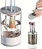 Máquina de limpeza de pincéis de maquiagem, limpador automático de pincéis cosméticos para todos os tipos, design compacto portátil para viagens, uso doméstico, ferramenta de limpeza profunda, bege