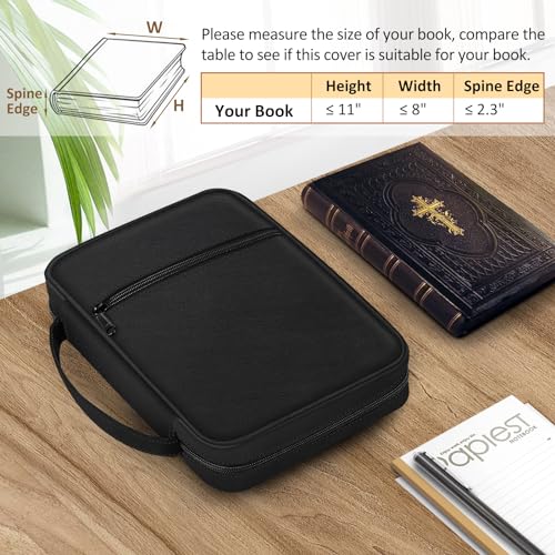 Image of FINPAC Bible Cover, Carrying Book Case Church Bag Bible Protective with Handle and Zippered Pocket, Gift for Mother Lady Women Men, Black