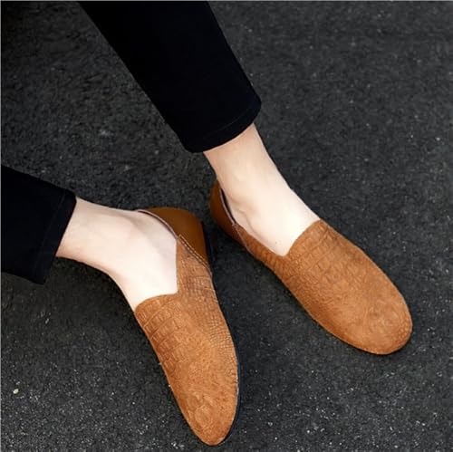 Mens Loafers Slip On Rubber Sole Faux Snake Print Round Toe Comfortable Flat Heel Prom Party Shoes Stitching Details2