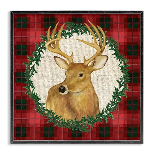 Deer Plaid Wreath Holiday, 24 x 24 Inch Framed Giclée Print
