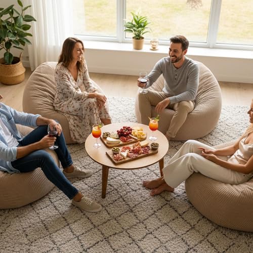 Pouf Poire Velours Côtelé Déhoussable Beige LiveDeco