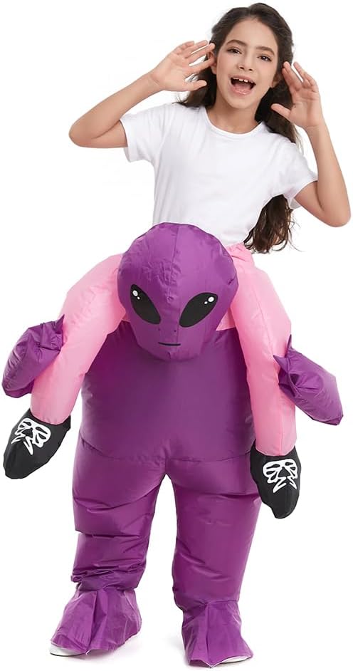 Inflatable Child Alien Costume, Piggy Back Rider Cosplay Boys Girls | 360 Degree Detailed 3D Design, Durable Fabric, Powerful Fan, More Flexible Structure to Fit, Better for Various Occasions