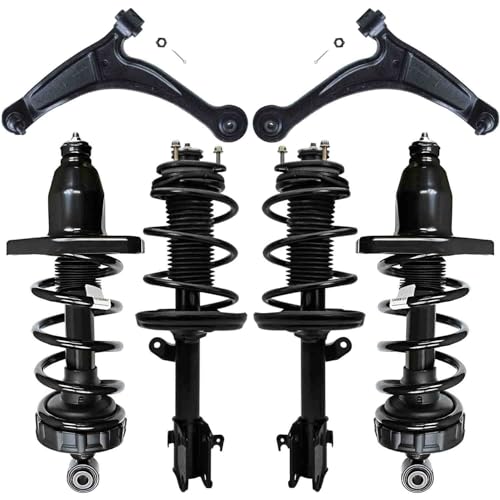 Image of Detroit Axle - 6pc Struts Control Arms Kit for 2006-2014 Honda Ridgeline, 4 Front Rear Struts with Coil Spring 2 Front Lower Control Arms with Ball Joint 2007 2008 2009 2010 2011 2012 2013 Replacement