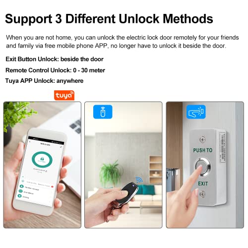 Qttyelok R01TUYA KIT WITH MAGNETIC LOCK Wireless Wifi Tuya Door Access Control System Kit Smart App 433Mhz Remote Control Unlock + 180Kg/350Lbs Electric Magnetic Lock + Exit Button + Power Plug thumb #3