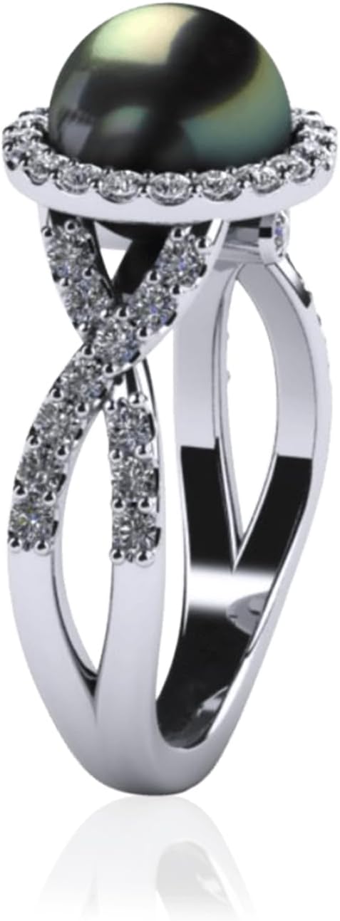 Women Pearl Ring, Infinity Pearl Ring with 10mm Gold Round Pearl 18k Gold Plated Cubic Zirconia Engagement Ring for Women, Size 5-9, Valentine's Day/Mother's Day Jewelry Gift for Her - Image 3