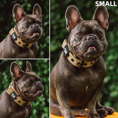 Image of Tuff Pupper Heavy Duty Tactical Dog Collar | 1.25 inch Wide Ballistic Nylon | Reflective Stitching | Integrated ID Tag Holder | Stainless Steel Buckle | Padded Lining | Small & Medium Dogs (Tan, Small)