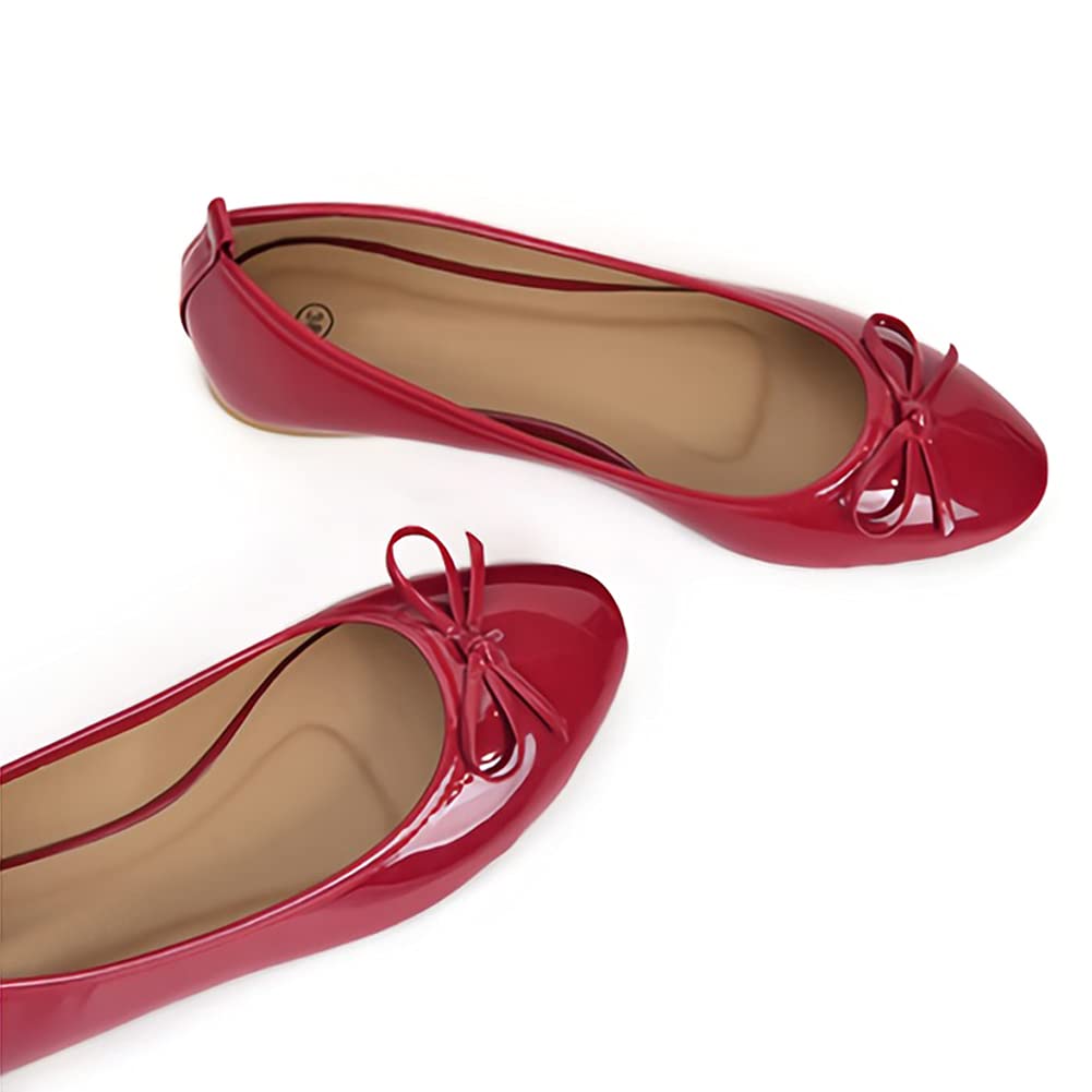 Ballerine da donna, in pelle verniciata, con fiocco, punta arrotondata, pieghevoli, piatte | Ballerine piatte da donna, con punta arrotondata, per ufficio, matrimonio