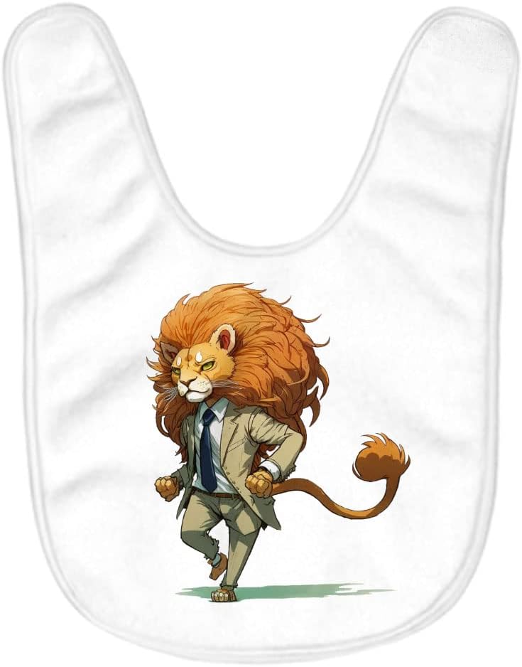 Lion Wearing Glasses Baby Bibs - Animal Graphic Baby Feeding Bibs - Illustration Bibs for Eating