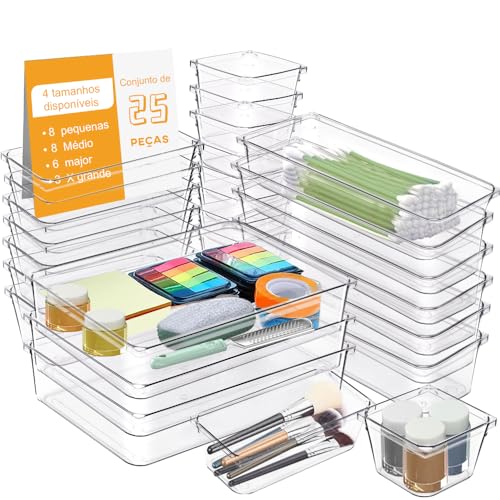 Organizador Modular para Gavetas, Kit 25 Organizador Multiuso Modular Gavetas Acrílico Cristal Plást