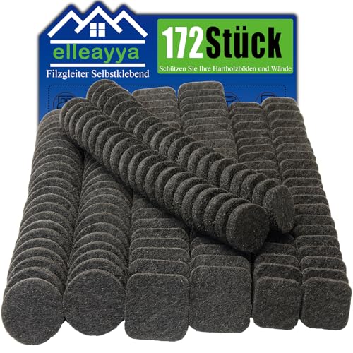 Selbstklebende Filzgleiter Für Stühle, Stuhl Filzgleiter (172 Stück: quadratische und Rund, Größen: 19mm und 25mm, Schwarz) Profi Möbelgleiter Filz Mit Klebkraft - Schützen Sie Ihre Holzfußböden