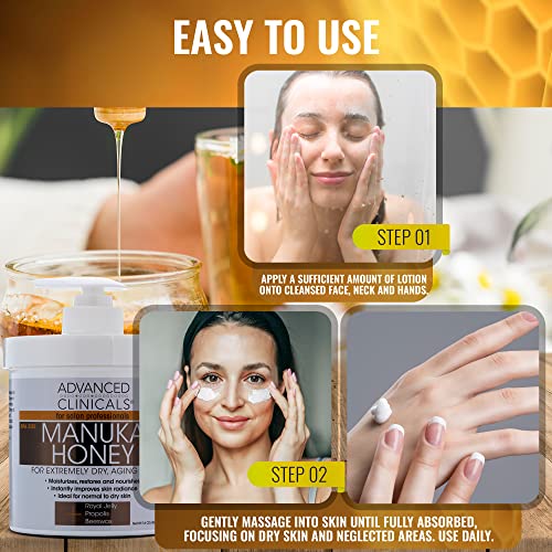 Advanced Clinicals Manuka Honey Cream W/Collagen Face Moisturizer & Body Butter Lotion For Dry Skin | Intense Firming & Hydrating Miracle Balm Skin Care Moisturizing Lotion For Women & Men | 2-Pack #TOP4