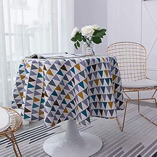 ATopoler Round Tablecloth Simple Nordic Style Cotton Linen Fabric Circular Table Cover Wrinkle-proof for Kitchen Dinning Tabletop Decoration Diameter 120cm(Grey)