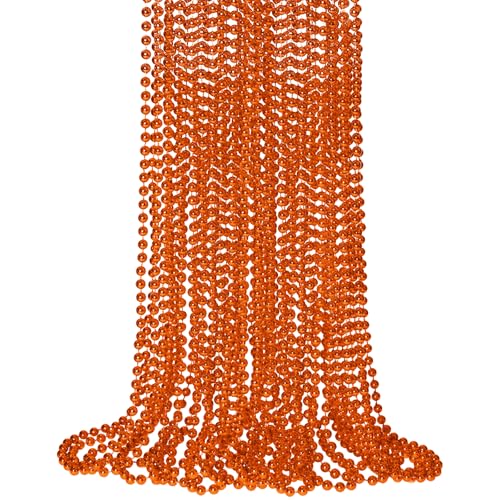 SHAOQINLIN 12 PCS Orange Bead Necklaces Orange Mardi Gras Beads Halloween Necklaces 33 Inch Party Beads Necklace Round Beaded Necklace for Mardi Gras Christmas Halloween