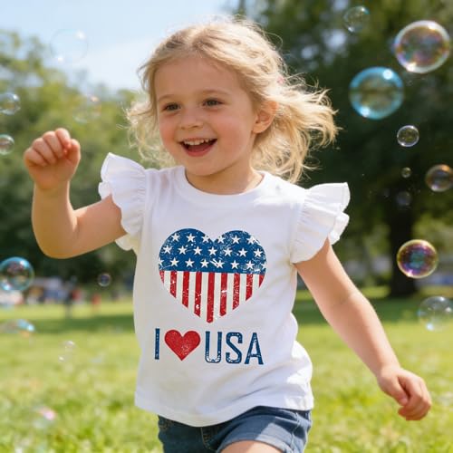 Image of Tkria July 4th Tank Top Girl Toddler 4th of July Shirt Baby Girl American Flag Shirt USA Ruffle Tee Girl Patriotic Outfit