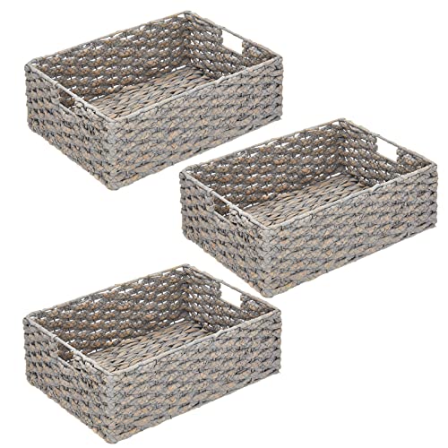 Mdesign Wicker Storage Box – Versatile Kitchen Basket For Pantries, Cupboards, Shelves And Surfaces – Wide Storage Basket For Food And Utensils – Set Of 3 – Grey Wash #TOP7