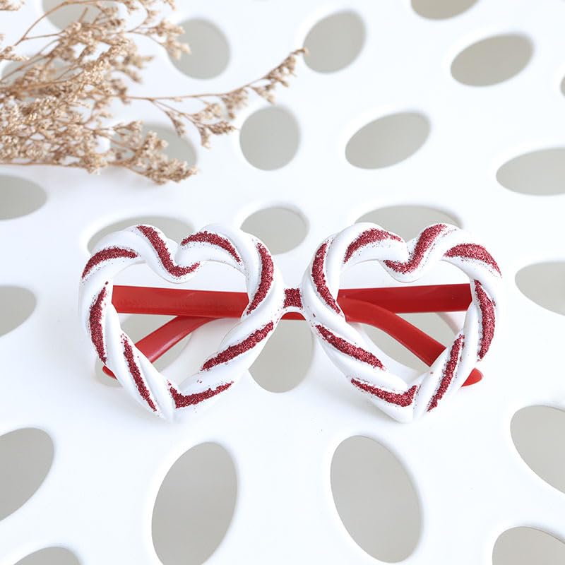 Mikily's Red Heart Shaped Sunglasses 4 Pair Set Candy Cane and Snowflake Accents Christmas and Valentines Day Party Eyewear Suitable for Women Girls Adults and Kids Bulk Pack