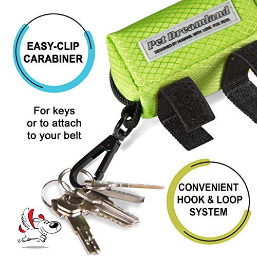Image of Pet Dreamland Dog Waste Bag Dispenser - Poop Bag Dispenser for Leash - Includes one Free Roll of Doggie Poop Bags - Zippered Pouch, Hook&Loop Straps and Carabiner Clip for Easy Carry (Green)