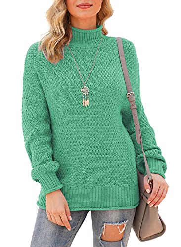 Jouica Women's Winter Long Batwing Sleeve Sweaters Turtle Neck Casual Comfy Pullover Jumpers Tops,Light Green,X-Large #TOP1