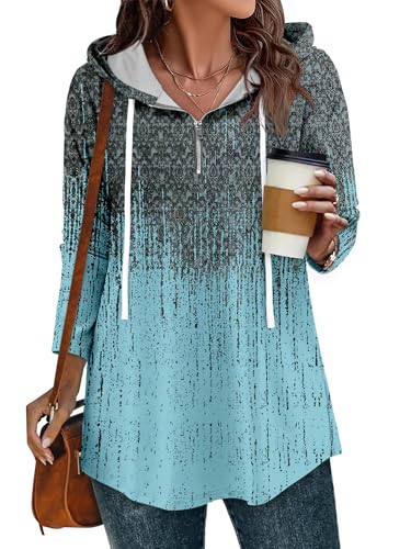 BETTE BOUTIK Womens Quarter Zip Tunic Hoodies Pullover Long Hooded Sweatshirts S-3XL