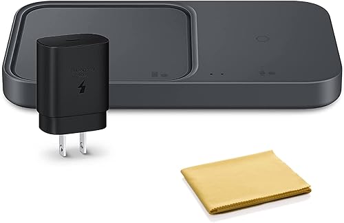SAMSUNG Cargador inalámbrico Duo de 15 W con cable USB C, carga rápida 2 dispositivos a la vez, almohadilla de carga inalámbrica para teléfonos y