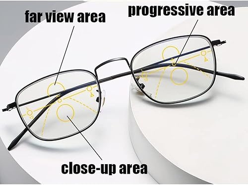 Miniatura 2 de LKP Lentes de lectura fotocromáticos para mujer, lentes de sol multifocales, bloqueo de luz azul, anti fatiga ocular, cuadrado de metal 1.0 (tamaño