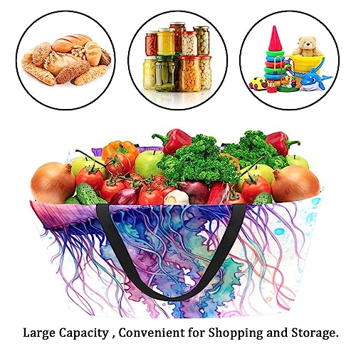 Sac d'épicerie réutilisable méduse colorée | Grand panier pliable - 6