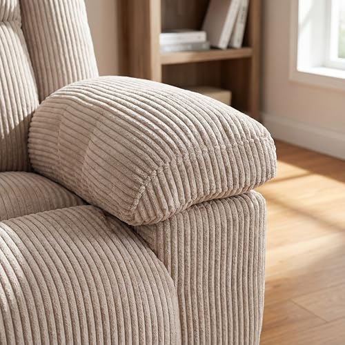 Image of Oversized Corduroy Recliner Chair, Manual Lazy Boy Recliner with Home Theater Seating, Breathable Living Room Reclining Chair for Adults Reading, Gaming, Relax, White