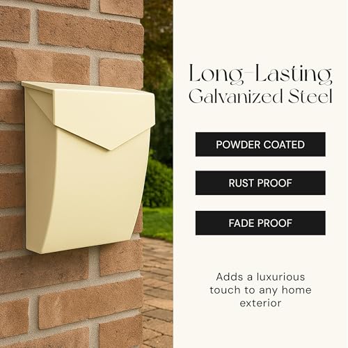 Image of NACH Mailboxes for Outside Wall Mount, 4.8 x 10 x 13 inch Cream Wall Mounted Mailboxes for Outside, Waterpoof Mailbox for House - The Bradley Large Mail Box