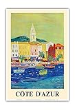 ddr eisenbahn plakat  Pacifica Island Art - Côte d\'Azur (Französisch Riviera) - Hafen von Saint Tropez - SNCF - Retro Eisenbahn Plakat von Roger Bezombes c.1966 - Kunstdruck 33 x 48 cm