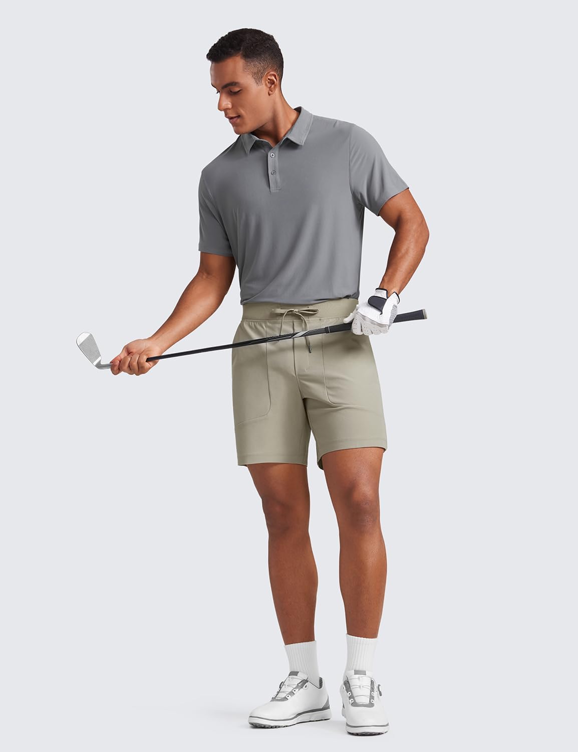 CRZ YOGA All Day Comfy Golf Casual Shorts for Men - 7" Elastic Waist Lightweight Quick Dry for Athletic Daily with Pockets