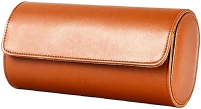Zolyss Luxury Watch Travel Case, Brown Leather, Roll Organizer with Snap Closure (3 Slot)