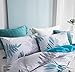 SLEEPBELLA Duvet Cover Set, 600 Thread Count Cotton Leaf Botanical Pattern Print Reversible Comforter Cover Set (Queen, Teal Blue-Leaf)