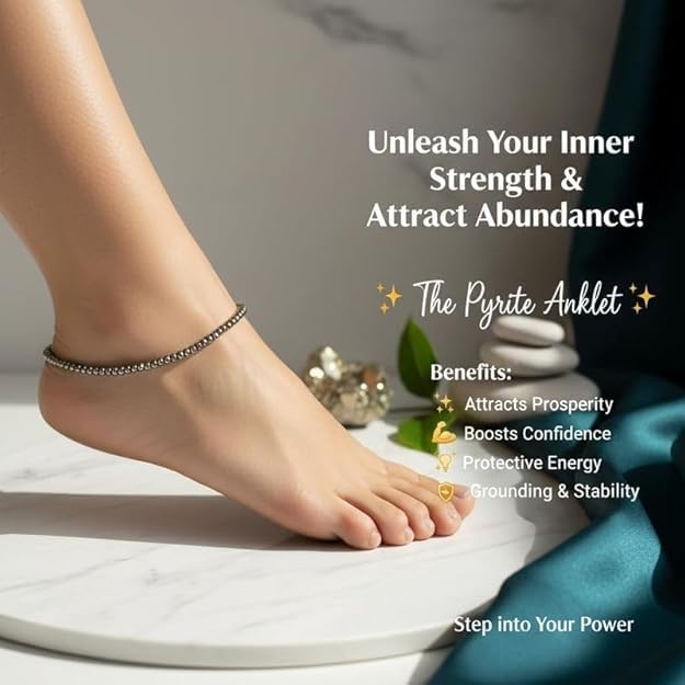 Image of Arihant Gems & Jewels Original Raw Pyrite Anklet for Men & Women | Money Magnet for Wealth, Success & Prosperity | Adjustable Crystal Healing Anklet for Good Luck, Positive Energy & Financial Growth.