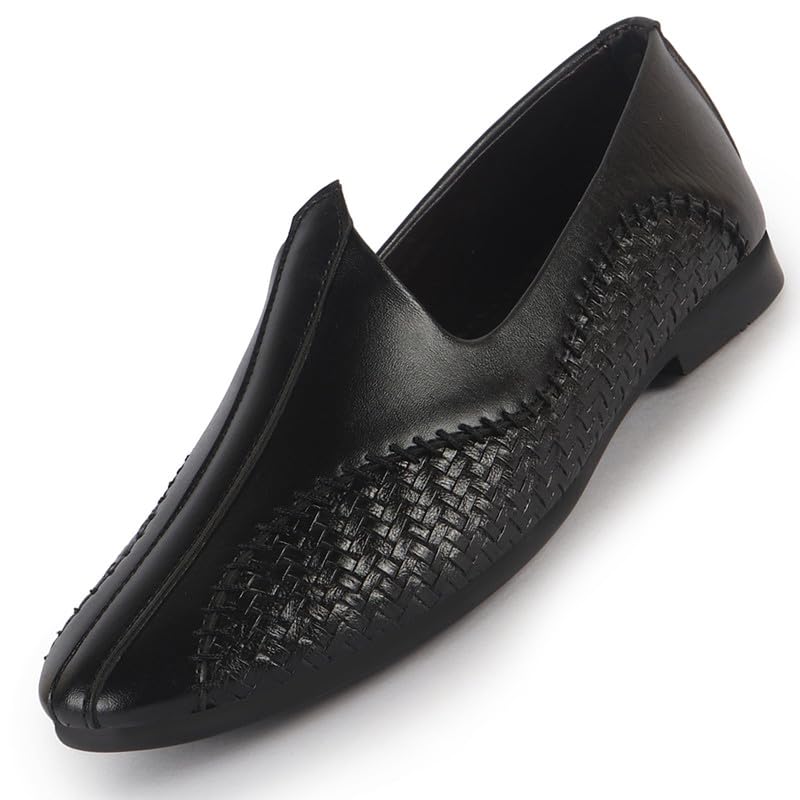 Men Stitched Knitted Ethnic Slip On Juttis and Mojaris for Wedding | Soft and Cushioned Insole | Traditional Kurtas Shoes | Flexible TPR Sole