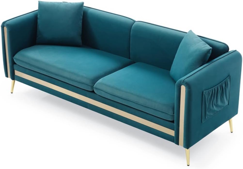 Upholstered Velvet Sofa and Loveseat Tufted Living Room Set Gold Metal Legs with Removable Cushions Side Pock
