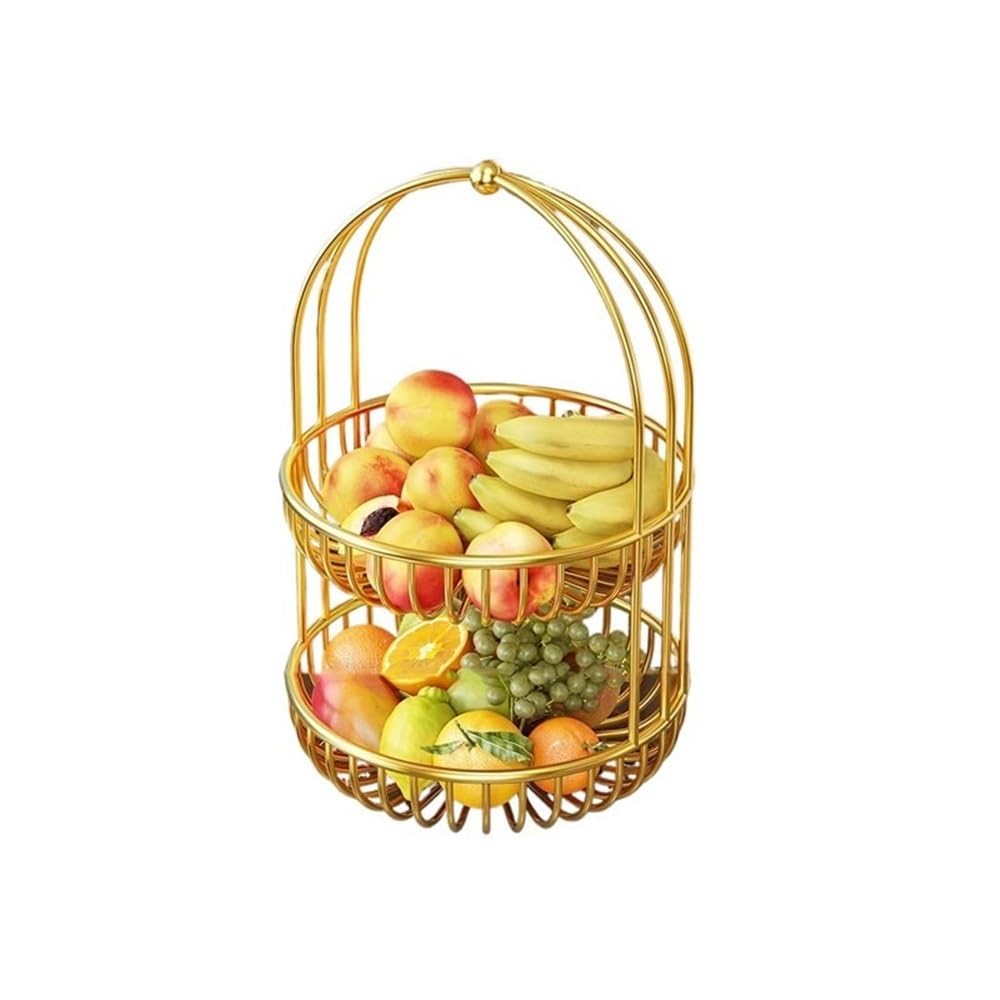 Zhaoj24-05 Fruit Racks Fruit Racks Basket Coffee Table Snack Organiser Keeps Fruits and Vegs Fresh(Gold,Small)