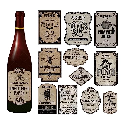 Facynde Weinflaschenaufkleber | 12 Stück Halloween-Weinflaschen- | Getränkeaufkleber, Einweihungs-Weinflaschenetiketten, selbstklebend für die Wand