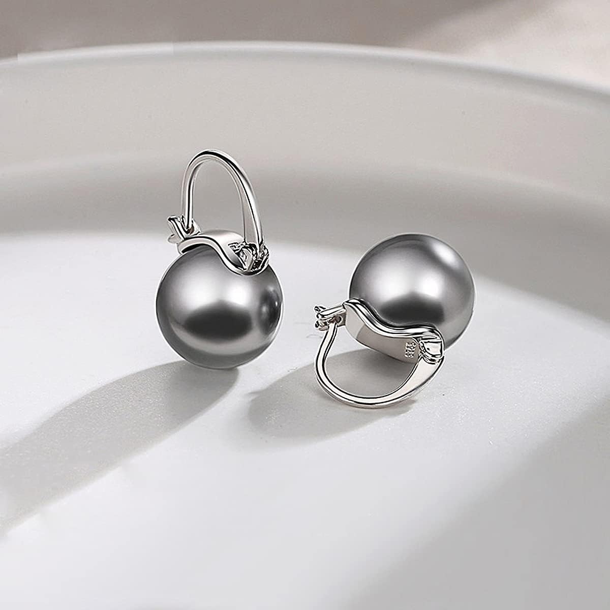 OwMell Elegant 925 Sterling Silver Pearl Drop Earrings Dangle Stud Gold Plated Earrings for Women Large Size 12mm - Image 4