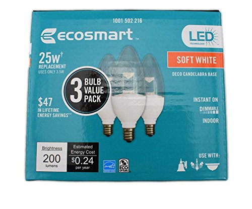 EcoSmart 40W Equivalent Soft White (2700K) B10 Candelabra CFL (3-Pack)