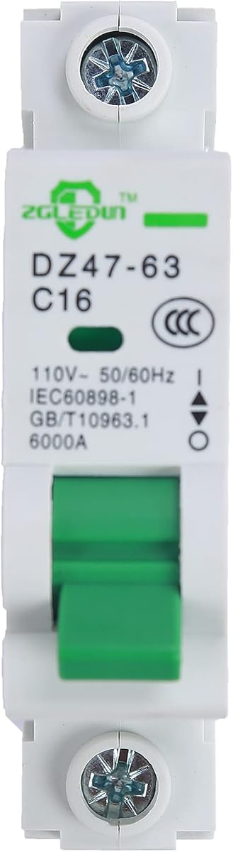 AC Miniature Circuit Breaker, 1 Pole 16 Amp, 120/240VAC, 6kA Din Rail Mount Breaker with Thermal Magnetic Trip, DZ47-63 C16 1P, AC Solar MCB