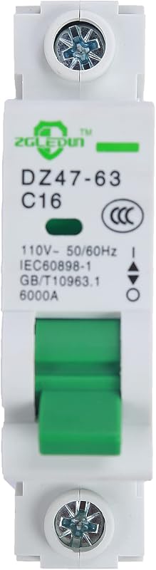 AC Miniature Circuit Breaker, 1 Pole 16 Amp, 120/240VAC, 6kA Din Rail Mount Breaker with Thermal Magnetic Trip, DZ47-63 C16 1P, AC Solar MCB
