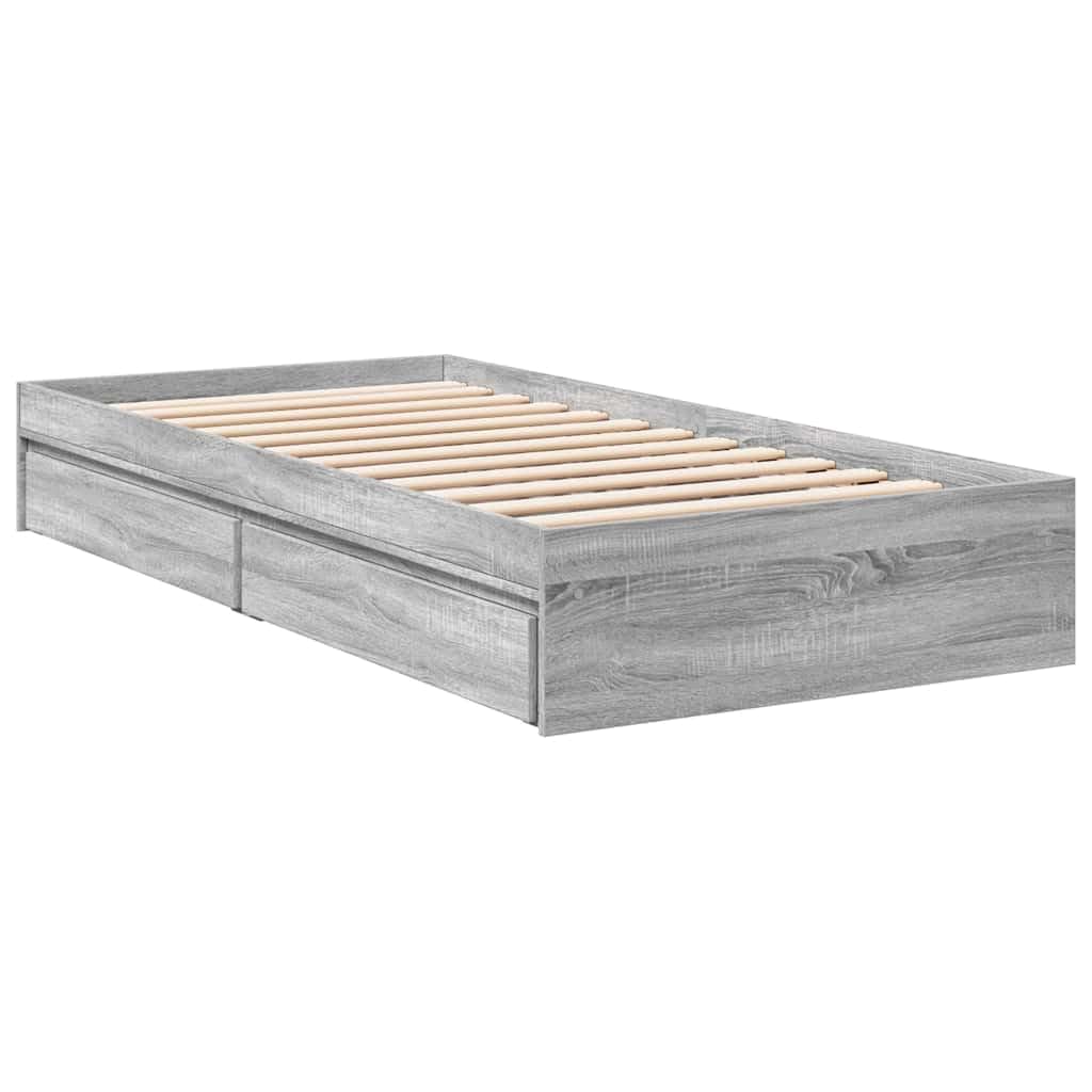 vidaXL Cama con cajones Madera de ingeniería Gris Sonoma 90x190 cm