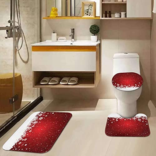 Artsocket Christmas Bathroom Rugs And Mats Set 3 Piece, Christmas Red Classic Bathroom Rugs Non Slip, Snowflake Absorbent Microfiber Memory Foam Bath Mat Machine Washable Bathroom Floor Mats #TOP1