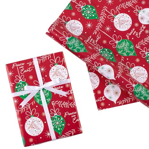 WRAPAHOLIC Gift Wrapping Paper Roll - 17 Inch x 16.4 Feet per Roll - Red Mini Roll，Christmas Ball Design Perfect for Christmas Holiday