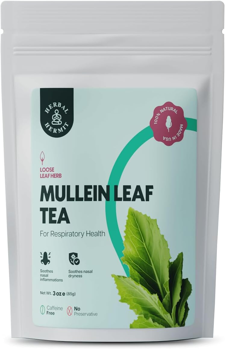 Herbal Hermit Mullein Leaf Herbal Tea Blend | Mullein Leaf Extract for Lungs Cleansing, Detox, and Respiratory Support | Cut and Sifted Dried Leaves | Promotes Overall Health | 3.0 oz / 85 grams
