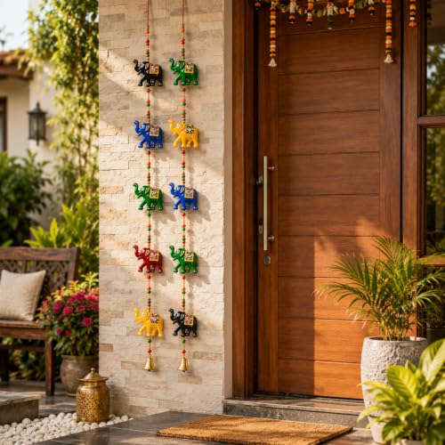 Image of Bindian Toran for Main Door Decorative Door Thoranam Hanging Diwali Decoration for Home Entrance Wall Decor Hanging Ornament Traditional Festive Welcome Decor for House (Elephant Plastic Pack of 2)