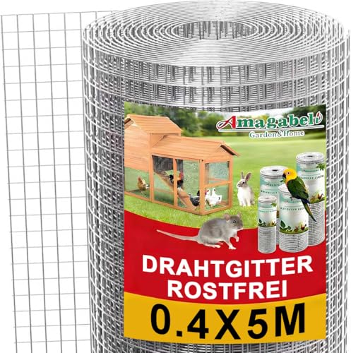 Malla Electrosoldada Galvanizada, Rollo 0.4M x 5M, Luz de Malla 12.7x12.7mm, Alambre de 0.9mm de Grosor   para Cerramientos, Gallineros, Jardín y Refuerzo   Amagabeli